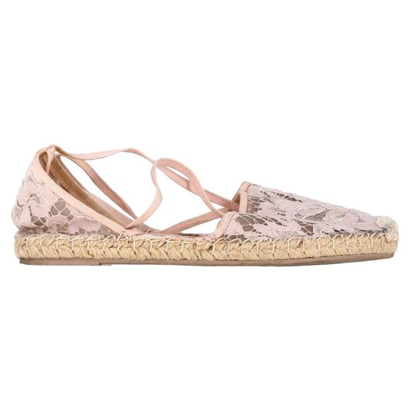 Valentino Garavani Floral Lace Self-Tie Espadrille Flats in Pink Polyester